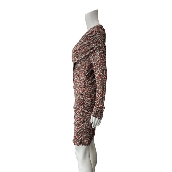 $630 Isabel Marant Etoile Orange Red Rust Multi Ruched Denise Dress size FR 38/6 - Picture 6 of 10